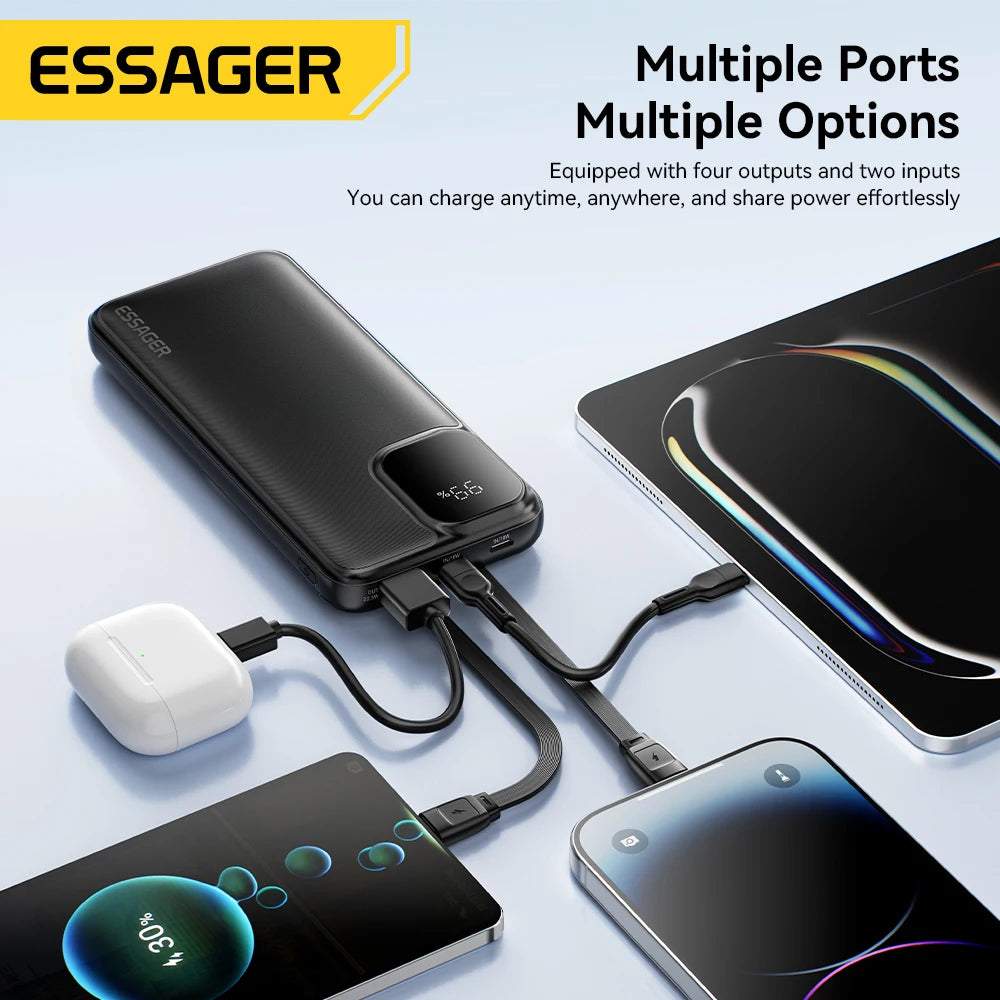 Essager Portable Power Bank 20000mAh with Two Built-in Cables