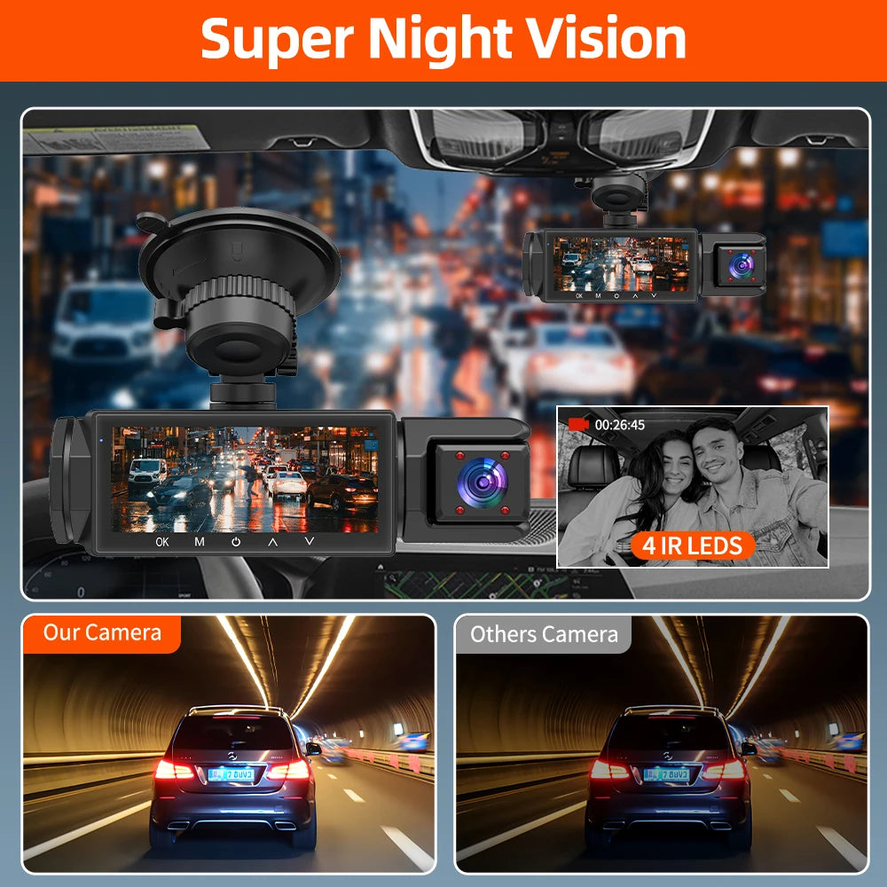 3 Cameraes Dash Cam 1080P Front and rear view camera