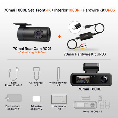 70mai 4K T800E 3-Channel Dash Cam Front Rear Interior 3-in-1