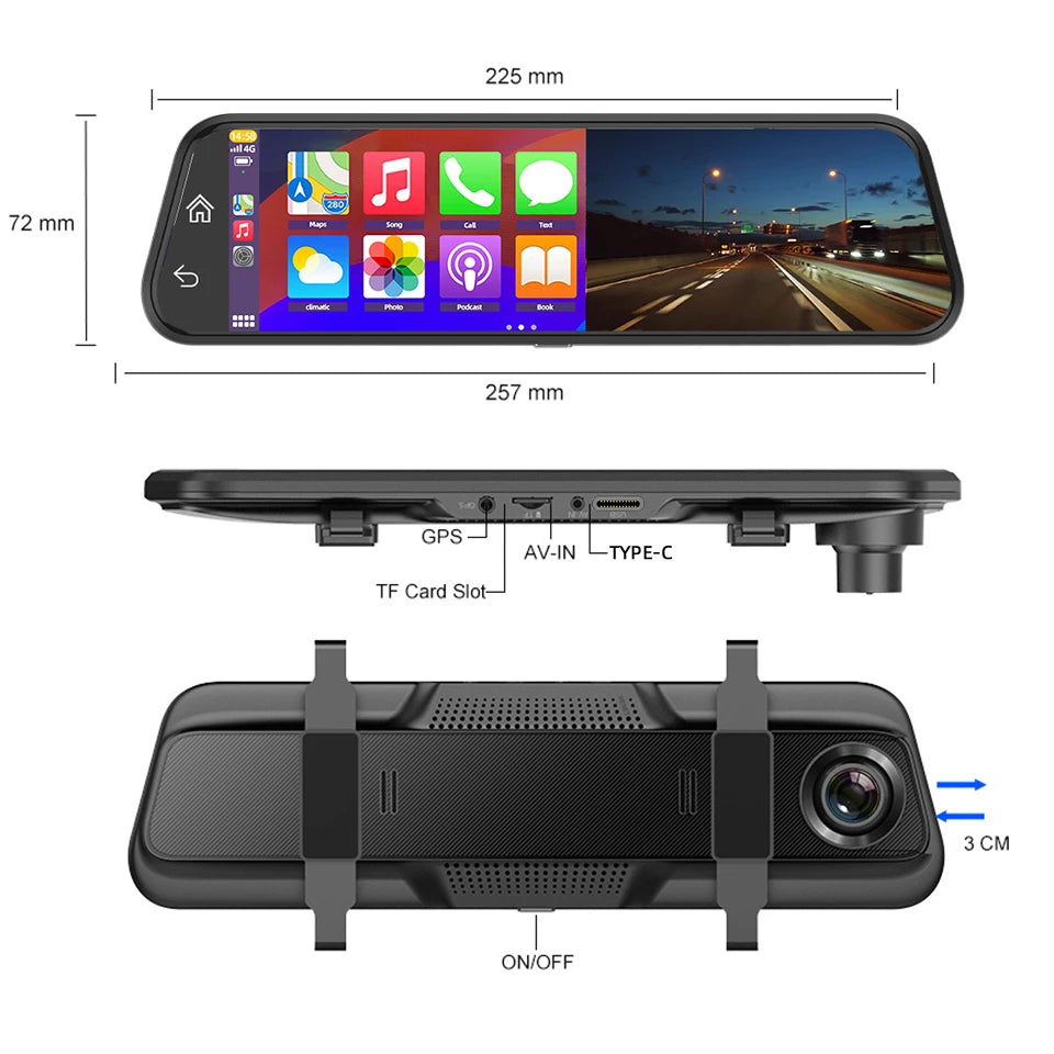 4K HD Car DVR Touch Screen Carplay & Android Auto Dash Cam