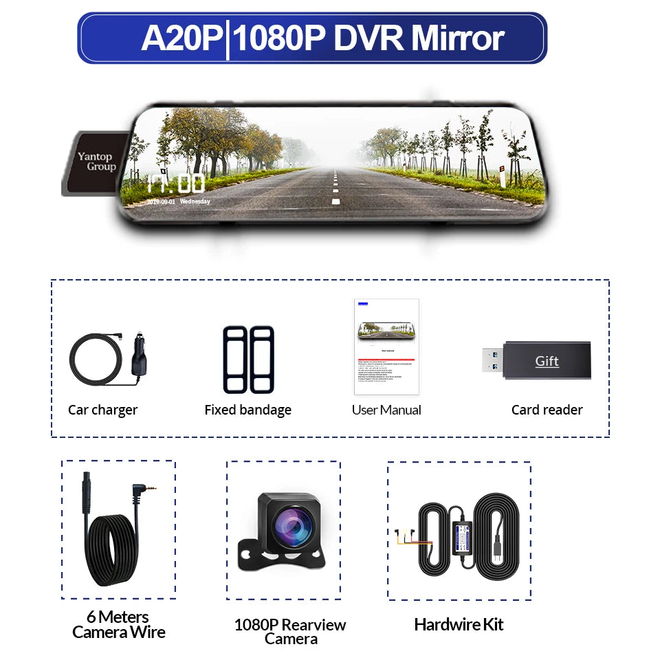 10 Inch Car DVR Car Touch Screen video Recorder Dual 1080P