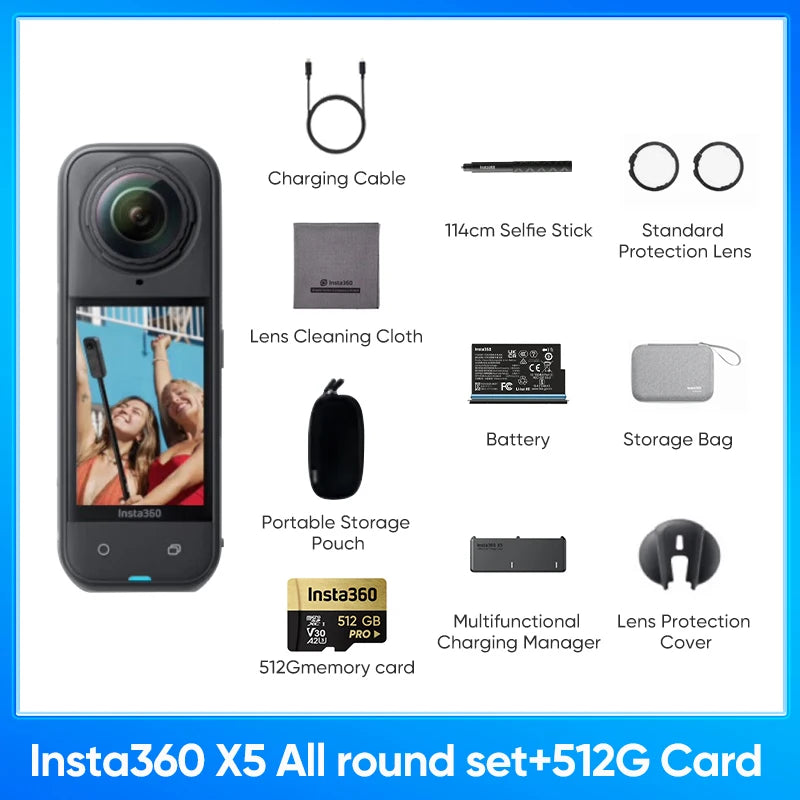Insta360 X5 360 Action Camera 2025 New 8K 30fps Replaceable Lenses