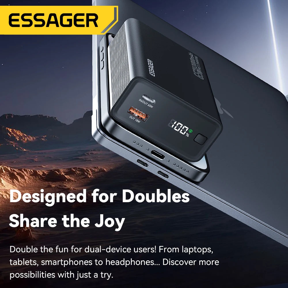 Essager Power Bank 20000mAh Portable PD 65W Fast Charging