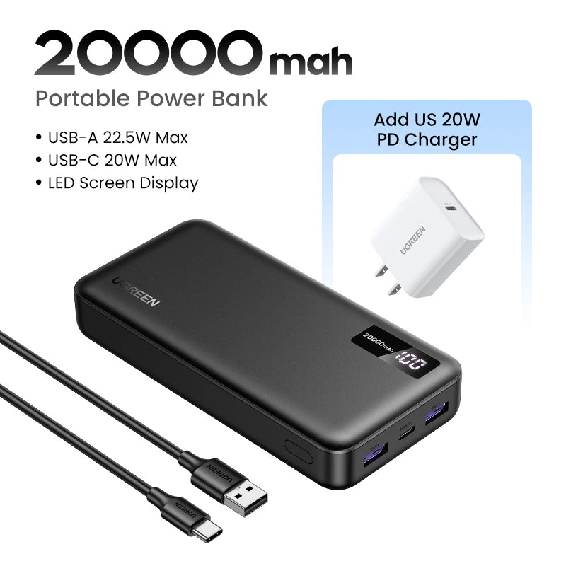 UGREEN 20000mAh PD 20W Power Bank Fast Charge Portable
