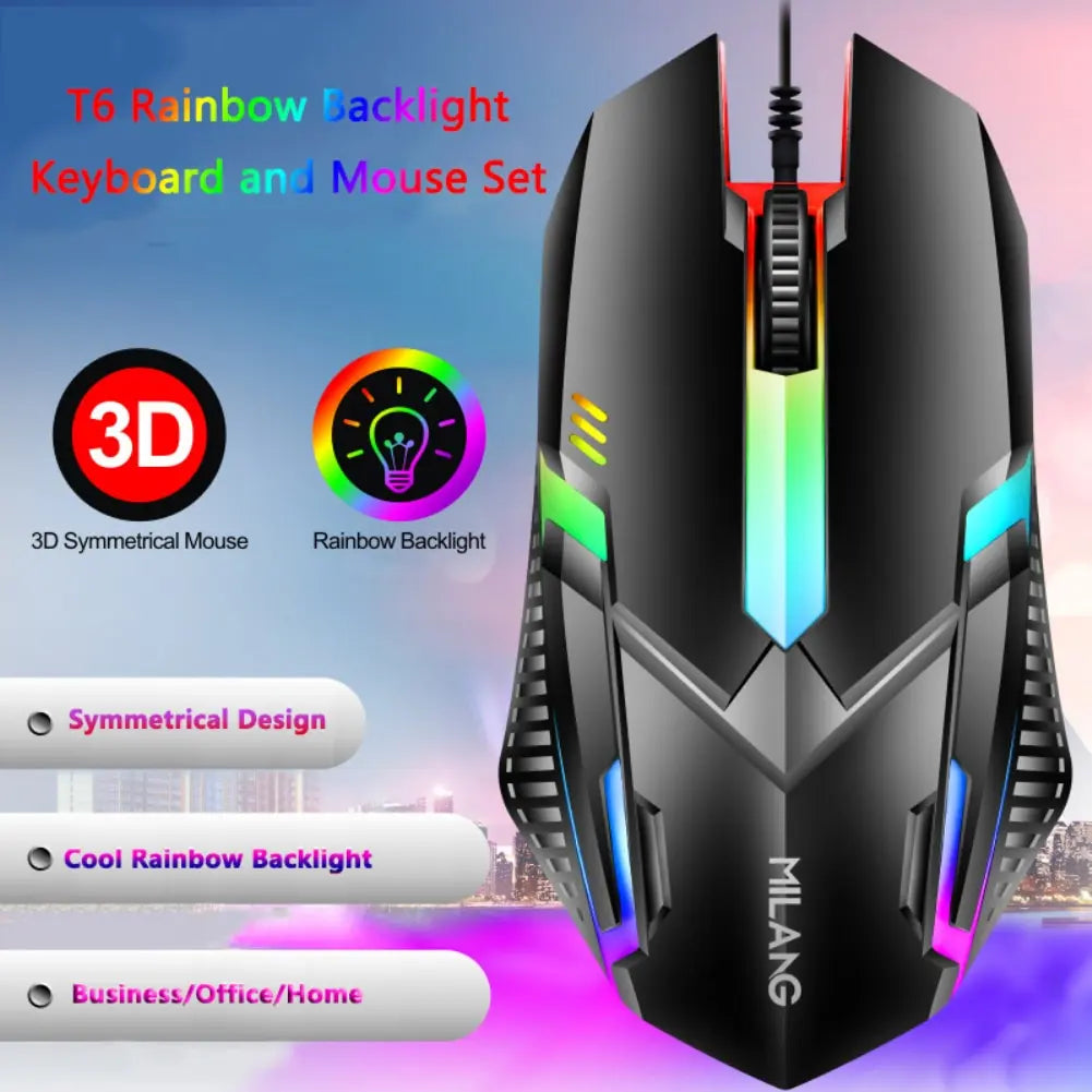 Rainbow Backlit Wired Keyboard and Mouse,Floating Keycap