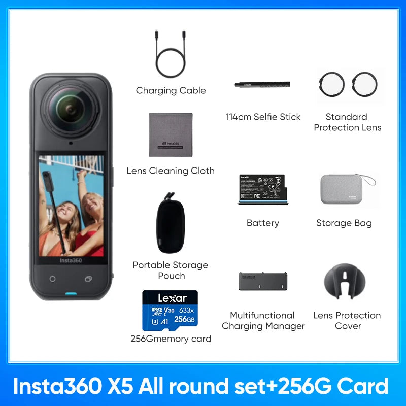 Insta360 X5 360 Action Camera 2025 New 8K 30fps Replaceable Lenses