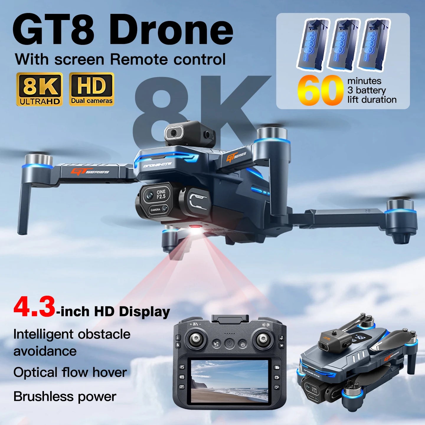 For Genuine GT8 Drone 8K Professional Dual Camera GPS